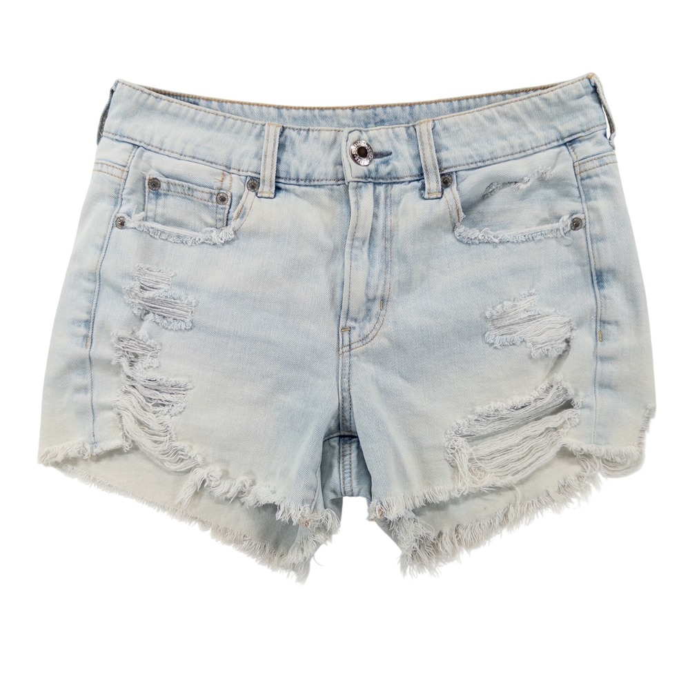 American Eagle Womens Denim Shorts 4 Light Blue Tomgirl Midi Distressed Cut Off